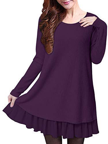 ZANZEA Pullover Damen Langarm Stricken Strickkleid Pulloverkleid Rundhals Longpullover Dünne Lässige Stricken Kleider A Violett 4 EU von ZANZEA