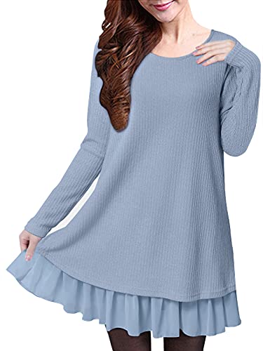 ZANZEA Pullover Damen Langarm Stricken Strickkleid Pulloverkleid Rundhals Longpullover Dünne Lässige Stricken Kleider A Hellblaut 14 EU von ZANZEA