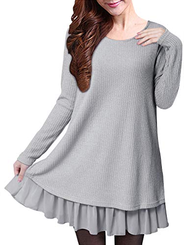 ZANZEA Pullover Damen Langarm Stricken Strickkleid Pulloverkleid Rundhals Longpullover Dünne Lässige Stricken Kleider A Grau 6 EU von ZANZEA