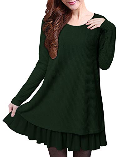 ZANZEA Pullover Damen Langarm Stricken Strickkleid Pulloverkleid Rundhals Longpullover Dünne Lässige Stricken Kleider A Grün 14 EU von ZANZEA