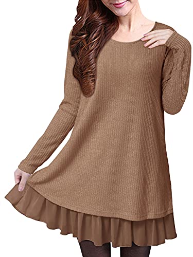 ZANZEA Pullover Damen Langarm Stricken Strickkleid Pulloverkleid Rundhals Longpullover Dünne Lässige Stricken Kleider A Khaki 6 EU von ZANZEA