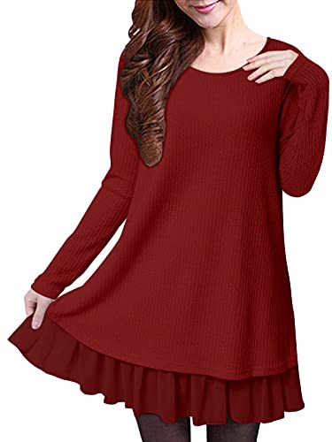 ZANZEA Pullover Damen Langarm Stricken Strickkleid Pulloverkleid Rundhals Longpullover Dünne Lässige Stricken Kleider A-Rot 4 EU von ZANZEA