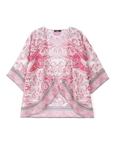 ZANZEA Strand Kimono Damen 3/4 Ärmel Kurz Chiffon Sommerjacke Blumen Leichte Cardigan Boho Bikini Cover Up Blumen-Hellrosa M von ZANZEA