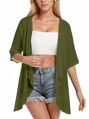 ZAZNEA Kimono Damen Lang Summer Bikini Cover Up Oversized Leinen Jacke Strand Strandponcho Hellgrün XL von ZANZEA