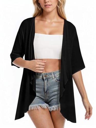 ZAZNEA Kimono Damen Summer Langarm Strand Cover Up Große Größen Pareos Casual Oversize Lang Bluse Hellschwarz L ZAZNEA Kimono Damen Summer Langarm Strand Cover Up Große Größen Pareos Casual Oversize Lang Bluse Hellschwarz L von ZANZEA
