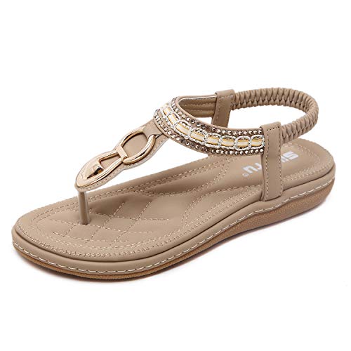 ZAPZEAL Böhmische Sandalen Damen Flach Sandaletten Sommer Bohemia Schuhe Strandschuhe, 39 EU, 268 Beige von ZAPZEAL