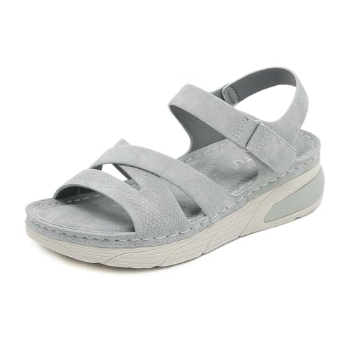 ZAPZEAL Damen Sandalen Adiustable Knöchelriemen Und Rutschfeste Unterseite Mit Bequemer Erfahrung Für Sommerpartys Und Outdoor Aktivitäten Hausschuhe 4cm Walking Schuhe (B-Grau,42) von ZAPZEAL