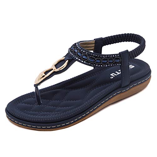 ZAPZEAL Damen Sandalen Böhmische Sommer Flache Antirutsch Zehentrenner Sommerschuhe Flip Flops, 38 EU, 268 Blau von ZAPZEAL