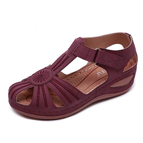 ZAPZEAL Fashion Damen Pantoletten Sandalen Damen Sommer Frauen Mädchen Böhmischen Mode Flache Beiläufige Sandalen Strand Keilsandalen,Rot 41 EU von ZAPZEAL