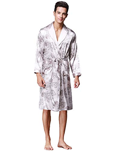 ZAPZEAL Men's Short-Sleeved Satin Sleep Robe Kimono Bathrobe for Men Long Style Dress,Grau,2XL von ZAPZEAL