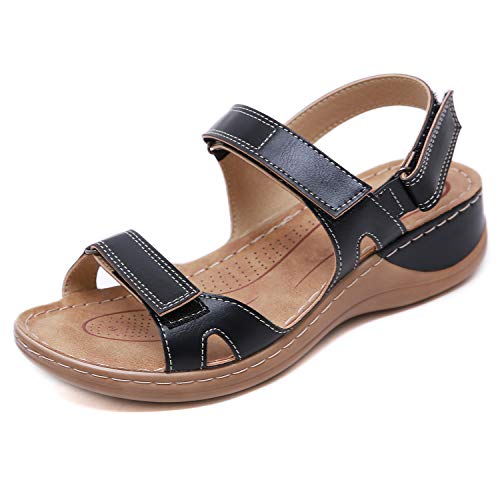 ZAPZEAL Pantoletten Damen PU Leder Hausschuhe Bequeme Sandalen Flach Rutschfest Sommer Sandalen Gartenschuhe Atmungsaktiv für Party Shopping,Schwarz 42 EU von ZAPZEAL