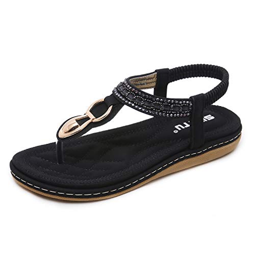ZAPZEAL Sandalen Damen Sommer Bohemia Beach Sandal Flach Sommerschuhe Sandals PU Leder Zehentrenner Flip-Sandalen Toe Separator Schwarz 42 EU ZAPZEAL Sandalen Damen Sommer Bohemia Beach Sandal Flach Sommerschuhe Sandals PU Leder Zehentrenner Flip-Sandalen Toe Separator Schwarz 42 EU von ZAPZEAL