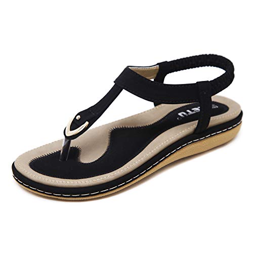 ZAPZEAL Sandalen Damen Sommer Sandaletten Flachen Frauen Knöchelriemchen Espadrille Plateau Flip Flop Sommersandalen Bequeme Elegante Schuhe Schwarz 37 EU von ZAPZEAL