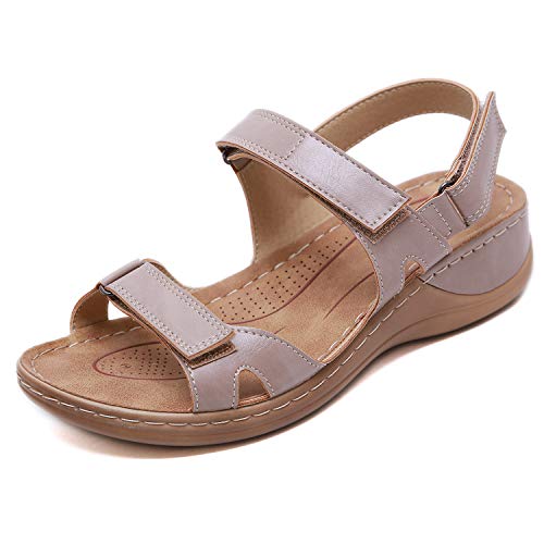 ZAPZEAL Sommer Sandalen für Frauen Casual Römersandalen Rutschfeste Gartenschuhe Bequem Lässig Wanderschuhe für Outdoor Arbeit Urlaub,Aprikose 37 EU von ZAPZEAL