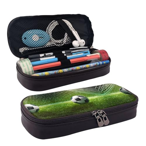 Green Grass Federmäppchen aus Leder, mit Reißverschluss, doppelseitigem Druck, perfekt für Schule, Büro, Reisen, Federmäppchen, Schwarz , Einheitsgröße, Taschen-Organizer von ZAQXSWCDEV