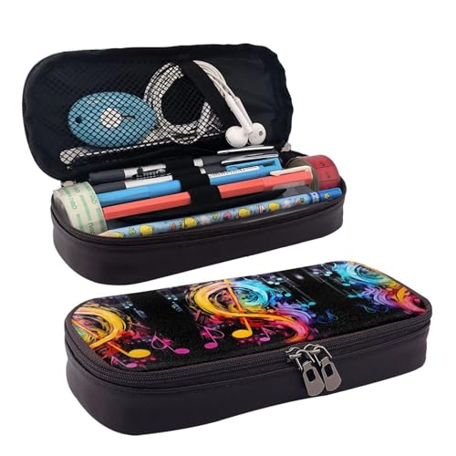 ZAQXSWCDEV Buntes Federmäppchen aus Leder – stilvolles braunes PU-Leder-Federmäppchen mit Reißverschluss und doppelseitigem Druck – perfekt für Schule, Büro, Reisen, Federmäppchen, Schwarz von ZAQXSWCDEV