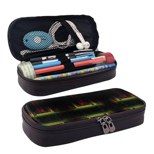 ZAQXSWCDEV Coole Musik-Sound-Leder-Federmäppchen – Stilvolles braunes Federmäppchen aus PU-Leder mit Reißverschluss und doppelseitigem Druck – perfekt für Schule, Büro, Reisen, Federmäppchen, Schwarz von ZAQXSWCDEV