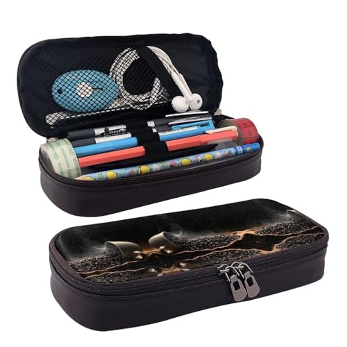 ZAQXSWCDEV Federmäppchen aus Leder, Motiv: Kaffeebohnen, stilvolles braunes Federmäppchen aus PU-Leder, mit Reißverschluss und doppelseitigem Druck, perfekt für Schule, Büro, Reisen, Federmäppchen von ZAQXSWCDEV