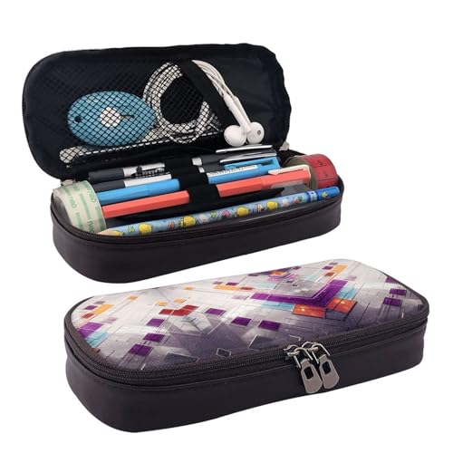 ZAQXSWCDEV Federmäppchen aus Leder in verschiedenen Farben – stilvolles braunes PU-Leder-Federmäppchen mit Reißverschluss und doppelseitigem Druck – perfekt für Schule, Büro, Reisen, Federmäppchen von ZAQXSWCDEV