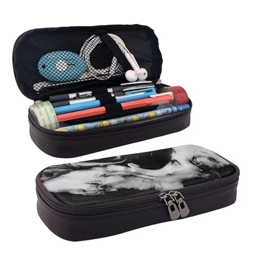 ZAQXSWCDEV Federmäppchen aus Leder mit Marmorstruktur (3) – stilvolles braunes PU-Leder Federmäppchen mit Reißverschluss und doppelseitigem Druck – perfekt für Schule, Büro, Reisen, Federmäppchen von ZAQXSWCDEV