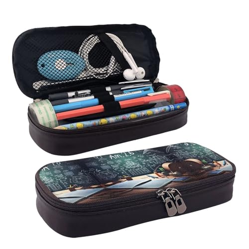 ZAQXSWCDEV Formulas Shapes Theory M Federmäppchen aus Leder, stilvolles braunes PU-Leder Federmäppchen mit Reißverschluss und doppelseitigem Druck, perfekt für Schule, Büro, Reisen, Federmäppchen von ZAQXSWCDEV