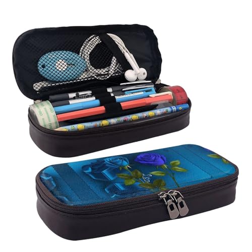 ZAQXSWCDEV Garden Roses Federmäppchen aus Leder, stilvolles braunes Federmäppchen aus PU-Leder, mit Reißverschluss und doppelseitigem Druck, perfekt für Schule, Büro, Reisen, Federmäppchen, Schwarz von ZAQXSWCDEV