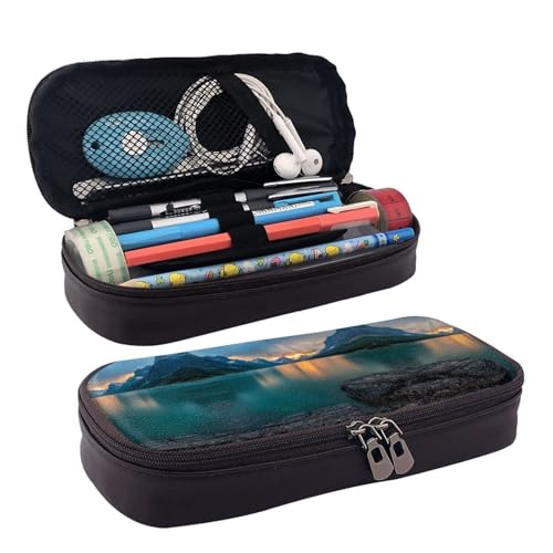 ZAQXSWCDEV Glacier National Park Federmäppchen aus Leder, stilvolles braunes Federmäppchen aus PU-Leder, mit Reißverschluss und doppelseitigem Druck, perfekt für Schule, Büro, Reisen, Federmäppchen von ZAQXSWCDEV