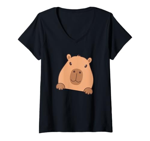 Damen Spähender Wasserschweinkopf T-Shirt mit V-Ausschnitt Damen Spähender Wasserschweinkopf T-Shirt mit V-Ausschnitt von ZAR Prints.