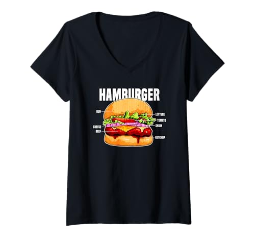 Damen Teile von Hamburger Cheeseburger Burger T-Shirt mit V-Ausschnitt Damen Teile von Hamburger Cheeseburger Burger T-Shirt mit V-Ausschnitt von ZAR Prints.