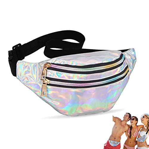 Bauchtasche 80er Jahre Damen Silber,Bauchtasche 80er Jahre Herren,Reflective Adjustable Strap Waterproof Waist Bag,Compartments with Zipper Waist Bag,Suitable for Sports or Outdoor travel von ZARADU