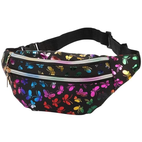 Bauchtasche Kinder Mädchen,Bauchtasche Damen Glitzer Kinder Bauchtasche,Bauchtasche 80er Jahre Damen,Schmetterlingsdruck Mode Wasserdicht Schwarz,Geeignet Zum Festivals,Reisen,Partys von ZARADU