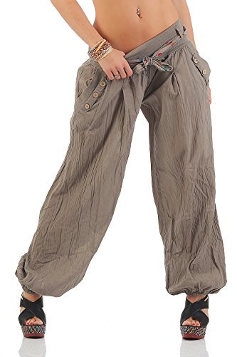 ZARMEXX Fashion ZARMEXX Haremshose mit Gürtel Haremshose Unifarben Baggyhose Aladinhose Haremshose Sommerhose Yoga One Size - beige dunkel, One Size von ZARMEXX Fashion