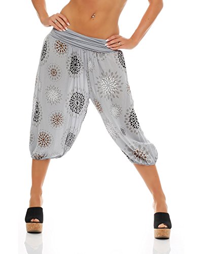 Zarmexx Damen 3/4 Pumphose Capri Pluderhose im Harem-Stil Kurze Sommerhose Yoga Aladinhose Knielang (Einheitsgröße 36/38/40, hellgrau) von ZARMEXX Fashion