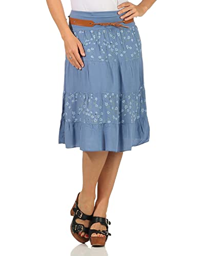 ZARMEXX Damen Midirock Baumwollrock Sommerrock Knielang mit Gürtel Rock mit Blumenmuster (Jeansblau) von ZARMEXX