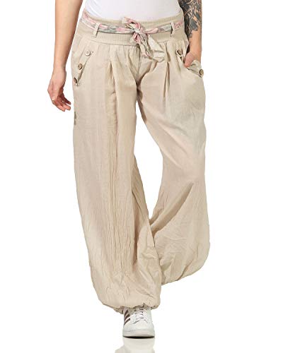 Zarmexx Damen Pumphose Haremshose Sommerhose Aladinhose Strandhose Baggy Baumwollhose (Einheitsgröße: 36-40, beige) von ZARMEXX Fashion