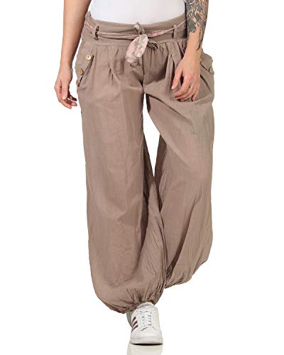 Zarmexx Damen Pumphose Haremshose Sommerhose Aladinhose Strandhose Baggy Baumwollhose (Einheitsgröße: 36-40, Cappuccino) von ZARMEXX Fashion