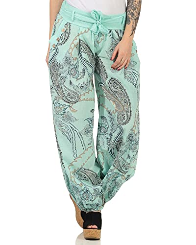 Zarmexx Damen Pumphose Haremshose Sommerhose Aladinhose Strandhose Fantasy-Print Baumwollhose (Einheitsgröße: 36-40, Mint) von ZARMEXX Fashion