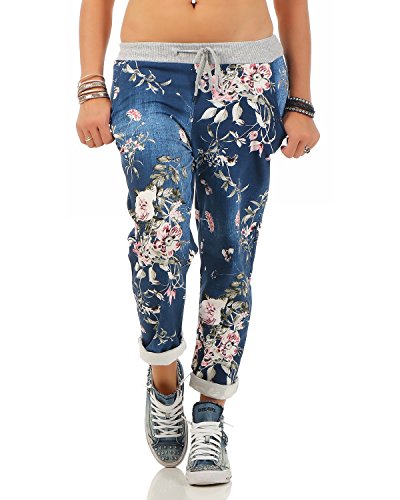ZARMEXX Damen Sweatpants Baggy Hose Boyfriend Freizeithose Sporthose All-Over Roses Print One Size (jeans1, One Size) von ZARMEXX