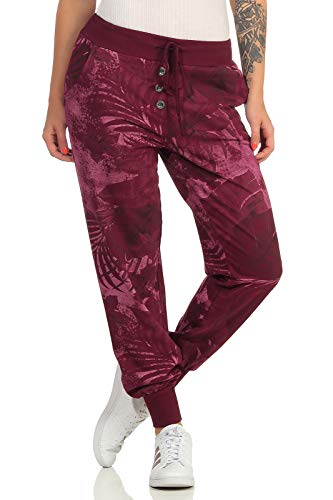 Zarmexx Damen Sweatpants Sweathose Baumwollhose Jogger Jogginghose Freizeithose Relax Fit Damenhose Jungle-Print (Bordeaux) von ZARMEXX