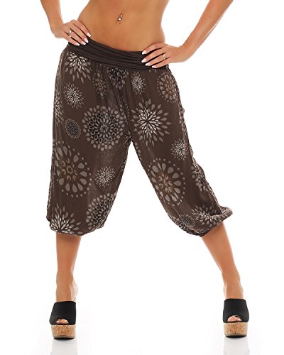 Zarmexx Damen 3/4 Pumphose Capri Pluderhose im Harem-Stil Kurze Sommerhose Yoga Aladinhose Knielang (Einheitsgröße 36/38/40, braun) von ZARMEXX Fashion