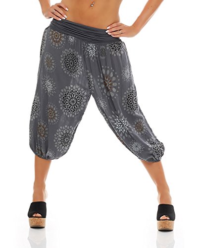 Zarmexx Damen 3/4 Pumphose Capri Pluderhose im Harem-Stil Kurze Sommerhose Yoga Aladinhose Knielang (Einheitsgröße 36/38/40, dunkelgrau) von ZARMEXX Fashion