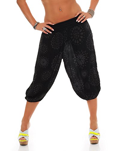 Zarmexx Damen 3/4 Pumphose Capri Pluderhose im Harem-Stil Kurze Sommerhose Yoga Aladinhose Knielang (Einheitsgröße 36/38/40, schwarz) von ZARMEXX Fashion