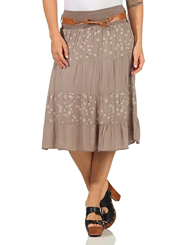 ZARMEXX Damen Midirock Baumwollrock Sommerrock Knielang mit Gürtel Rock mit Blumenmuster (Cappuccino) von ZARMEXX