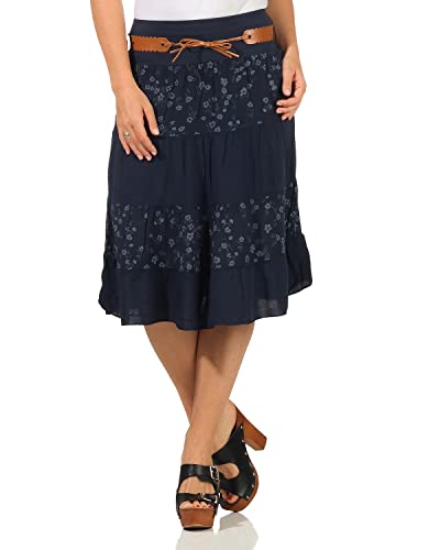 Zarmexx Damen Midirock Baumwollrock Sommerrock Knielang mit Gürtel Rock mit Blumenmuster (Navy) von ZARMEXX Fashion