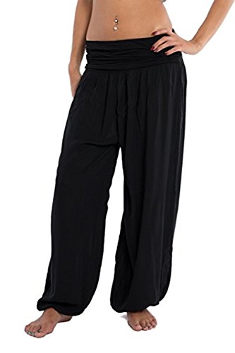 ZARMEXX Fashion Zarmexx Damen Hose Plüschhose Sommerhose All Over Print Freizeithose Elastikbund Harem Einheitsgröße uni-Schwarz, 10-16 von ZARMEXX Fashion