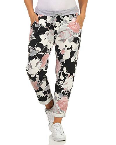 Zarmexx Damen Sweatpants Baggy Hose Boyfriend Freizeithose Sporthose All-Over Roses Print One Size (floral3, One Size) von ZARMEXX Fashion