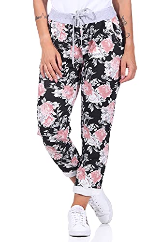 ZARMEXX Damen Sweatpants Baggy Hose Boyfriend Freizeithose Sporthose All-Over Roses Print One Size (floral7, One Size) von ZARMEXX