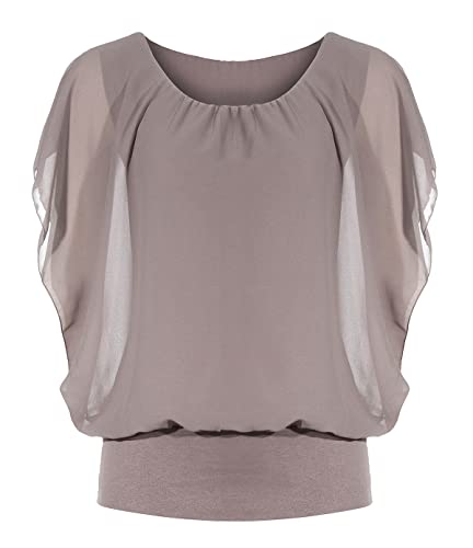 Damen Bluse Kurzarm Shirt Sommer Tunika Batwing Top im Fledermaus Look Rundhals Oberteil (Cappuccino, 34-40) von ZARMEXX