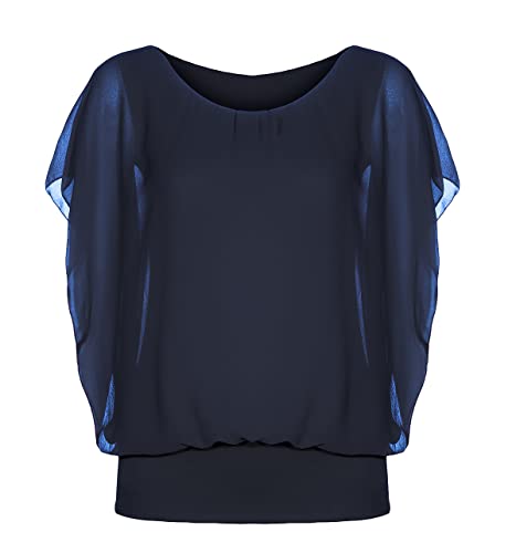 Damen Bluse Kurzarm Shirt Sommer Tunika Batwing Top im Fledermaus Look Rundhals Oberteil (Navy, 34-42) von ZARMEXX
