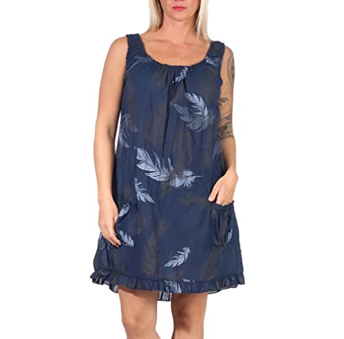 Damen Strandkleid Freizeit Party Sommerkleid Kleider Ärmellose Oversize Tunika Shirt Minikleid Baumwolle (Navy, 38-44) von ZARMEXX